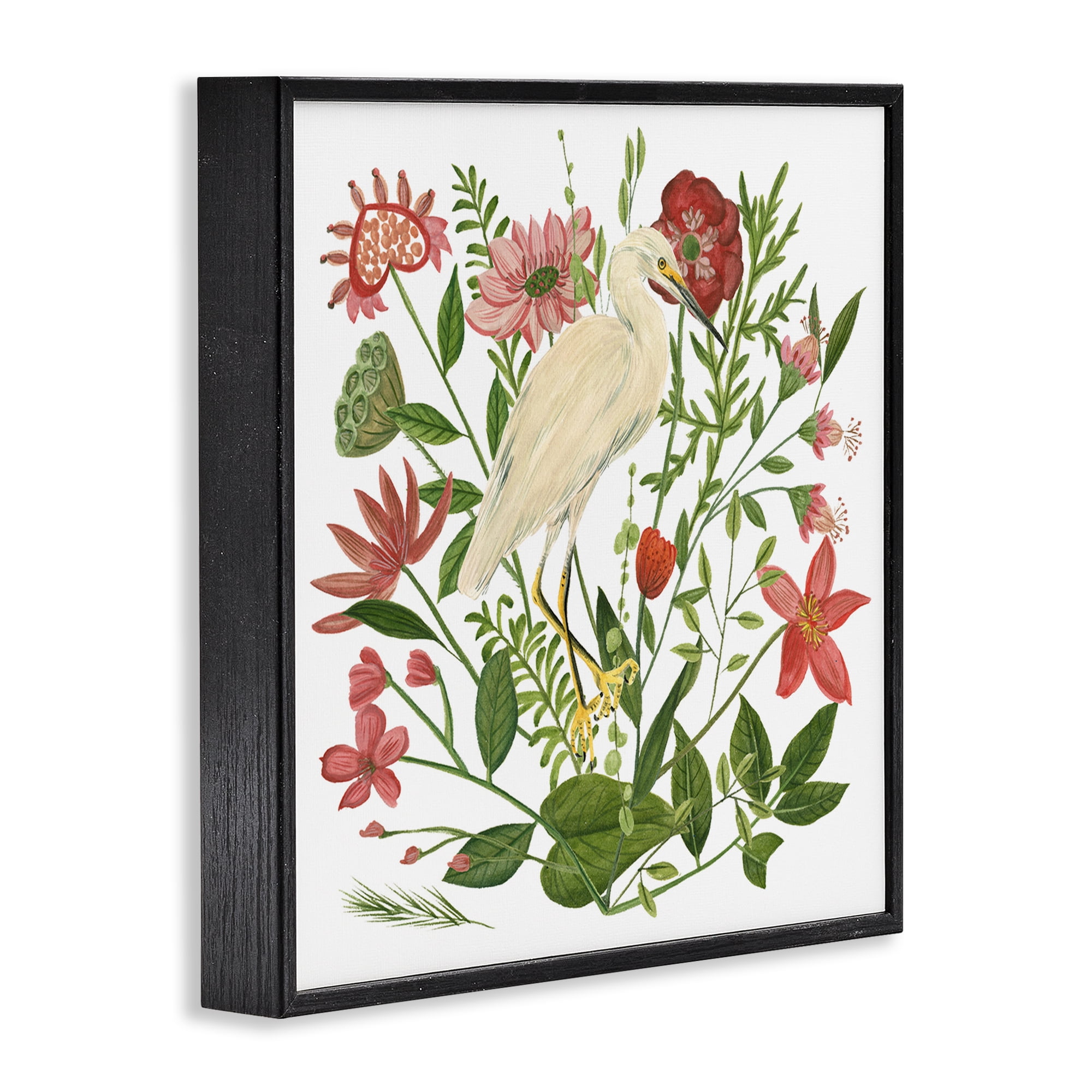 Stupell Industries Nautical Flowers & Egret Landscape Painting Black Framed Art Print Wall Art, 17 x 17