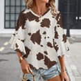 thumbnail image 3 of Brown Cowhide Leather Women's V-Neck Blouse With 3/4 Ruffled Bell Sleeves Casual Top Ladies Blouses, 3 of 7