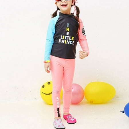 

HRSR Kids Swimwear 2Pcs Long Sleeves Tops+Long Pants Set Swimsuits Quick Dry Diving Suits(Pink XL)