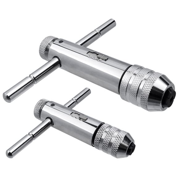Bestgle 2 Pcs Ratcheting T-Handle Tap Holder Wrench Adjustable Ratchet Wrench Set for M3-M8 / M5-M12 Metric Screw Taps
