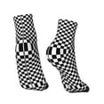 thumbnail image 2 of Women's Men's Black White Checkered Pattren Lightweight Ventilation Quarter Ankle Socks, 2 of 7