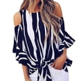 thumbnail image 2 of Ichuanyi Womens Tops Summer Women Blouse Striped T-Shirts Off Shoulder Waist Tie Short Sleeve Casual Tops, 2 of 7
