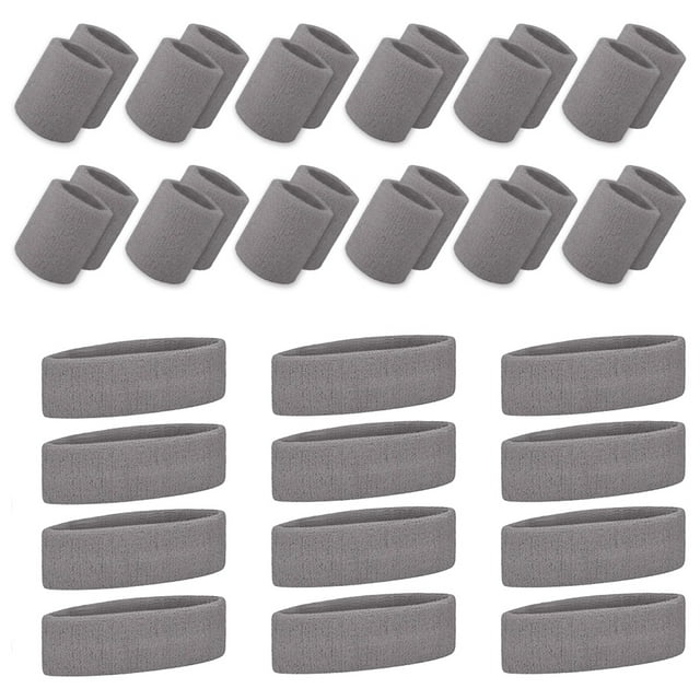 TOPTIE 36 PCS Sweatbands Set, Cotton Sports Sweat Band (12 Headbands & 24 Wristbands)-Grey