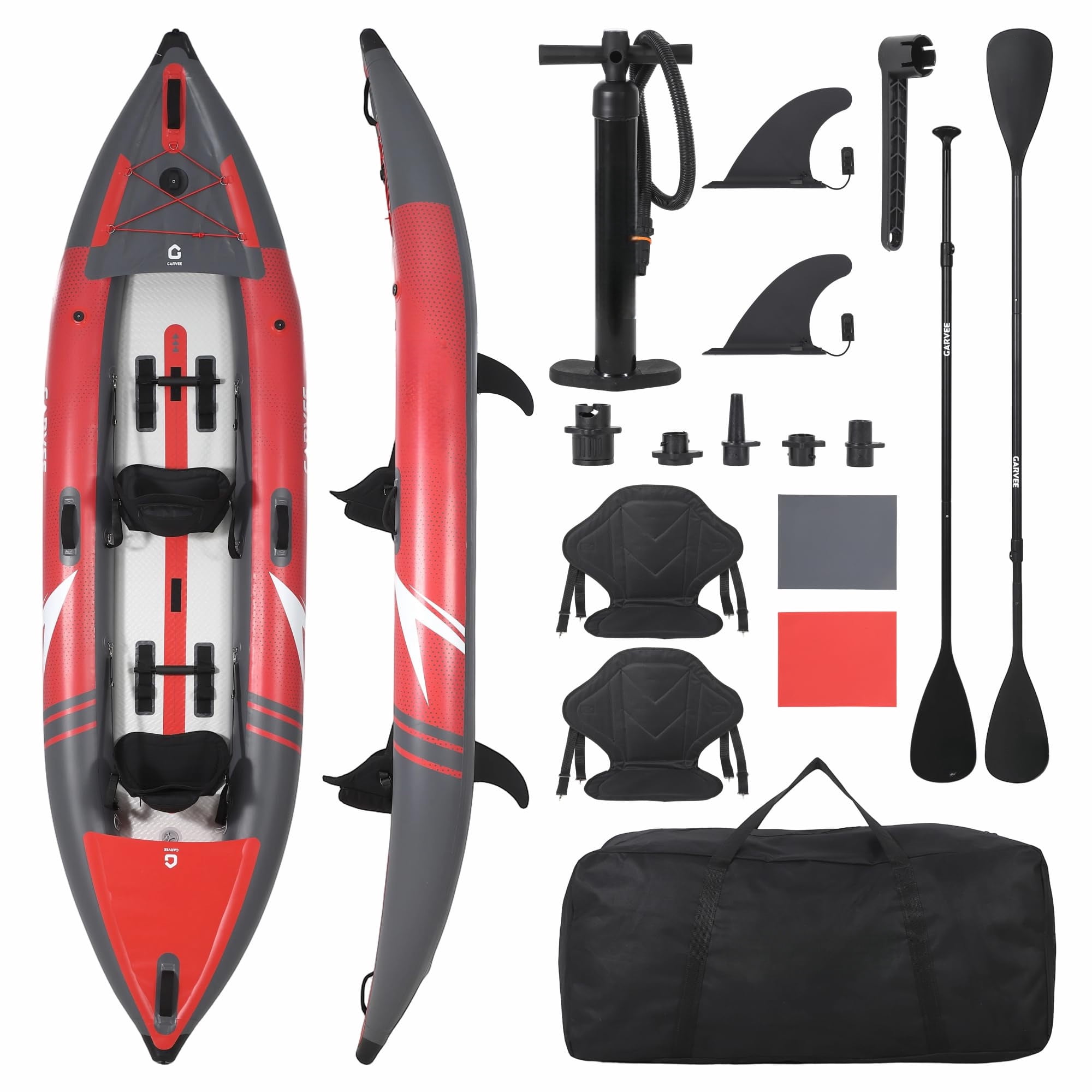 CazToi 2-Person Inflatable Kayak Set Heavy Duty PVC Blow Up Tandem Kayak Includes 2 Paddles, Pump and Seats, 12.5 Ft