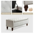 thumbnail image 3 of 51" Tufted Button Storage Bench Solid Wood Legs Upholstered Rivets Bedroom End of Bed Entryway Living Room, Ivory, 3 of 8