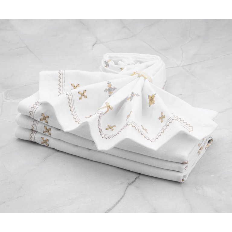 Set of 12 Silver Sparkle White Cloth Napkins 17x17 For Christmas