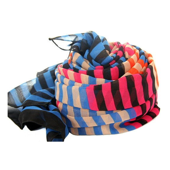 Women's Horizontal Stripes Sheer Polyester Scarf Multi Scarf Wrap 56 x 88 inches