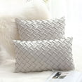 thumbnail image 2 of Nvzi Funda de almohada decorativa con diseño de tejido de canasta, de gamuza súper suave, sólida, con acento lumbar (GML, 12" x 20"), 2 of 5