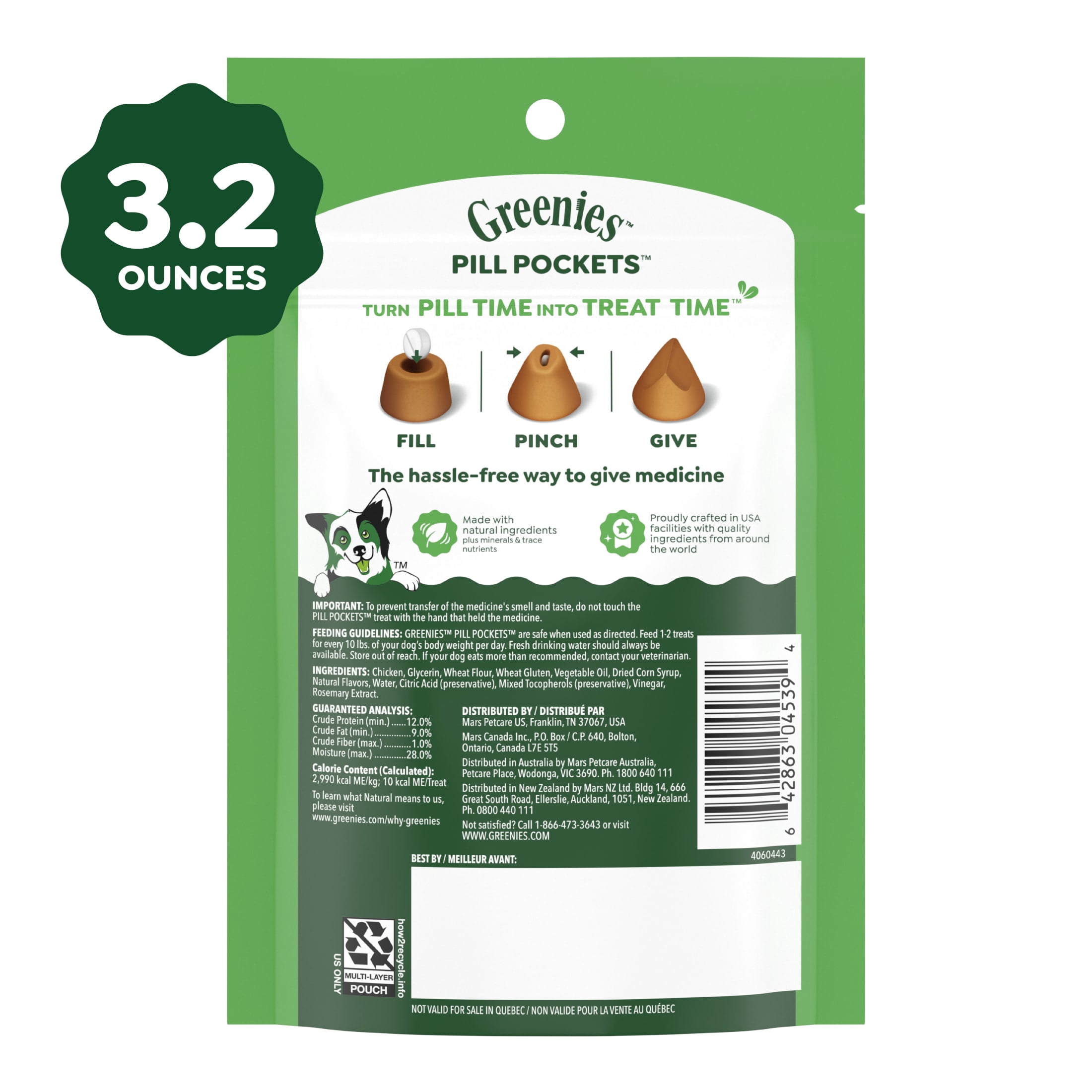 Greenies Pill Pockets for Dogs Chicken Flavor Small Size Soft Dog Treats, 3.2 oz Pouch