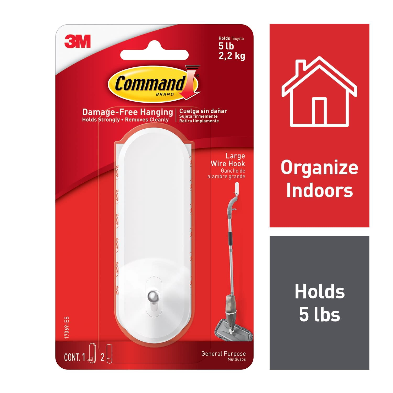 Command wire hook, white, large, 1 hook, 2 strips/pack, 5 pack