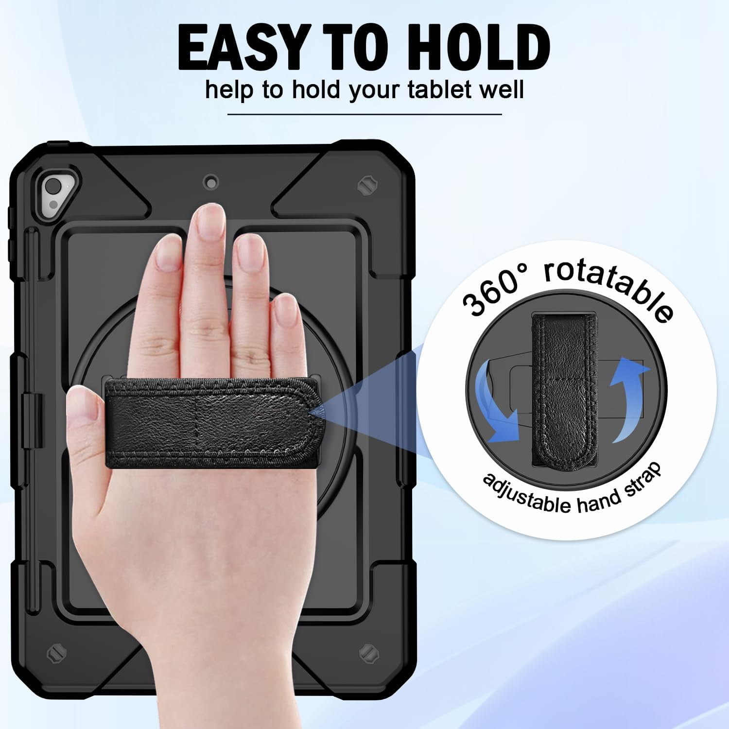 SUPNICE iPad 6th/5th Generation Case, iPad Air 2 Case, iPad 9.7 Case 2018/2017,iPad 9.7 Pro Case,Shockproof [360 Rotating Stand][Hand Strap][Pencil Holder] Case, Black