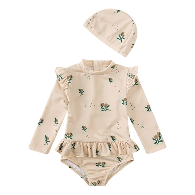 Hfolob Barboteuse Fille Maillot de Bain Fille avec Combinaisons à Manches Longues Dessin Animé Protection Solaire