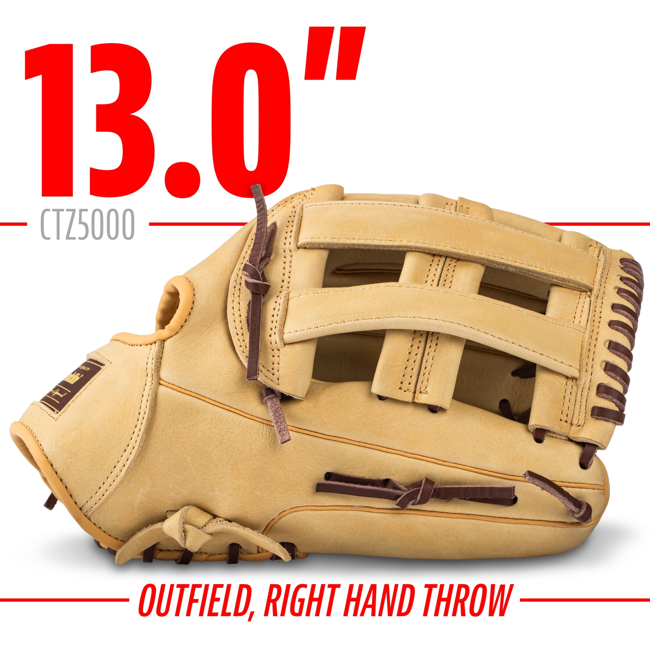 Franklin Sports CTZ5000 Cowhide Leather Baseball Outfield Glove, 13 in, Camel, Right Hand Throw