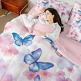 thumbnail image 4 of Castle Fairy Blue Butterflies 7-Piece Twin Bedding Sets,Pink Cherry Blossom Bedding Comforter Set,Japanese Style Breathable Sheet Sets,Lightweight Room Decor, 4 of 8