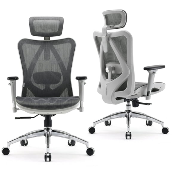 SIHOO M57 Ergonomic Office Chair Mesh High Back Desk Chair Computer Chair with Headrest, Armrest and Lumbar Support,300lb,Light Gray