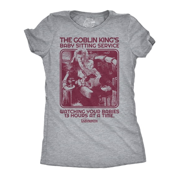 Womens Funny T Shirts The Goblin Kings Babysitting Service Jim Henson's Labyrinth Movie Tee For Ladies Womens Graphic Tees