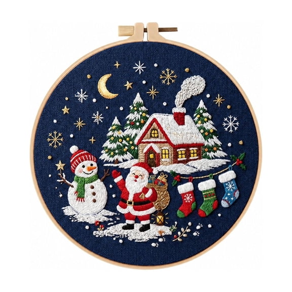 Christmas Needlepoint and Embroidery Craft Kit Featuring Classic Seasonal Motifs and Premium Threads