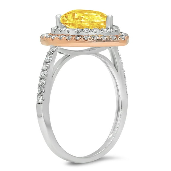 2.48 ct Pear Cut Simulated Yellow Diamond Halo Engagement Ring for Women in 18K White/Rose Gold