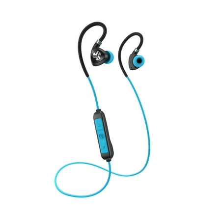 JLab Audio Fit 2.0 Bluetooth Wireless Sport Earbuds - Black / Blue - Titanium 10mm Drivers 6 Hour Battery Life Bluetooth 4.1 IP55 Sweat Proof Rating Extra Gel Tips Flexible Memory