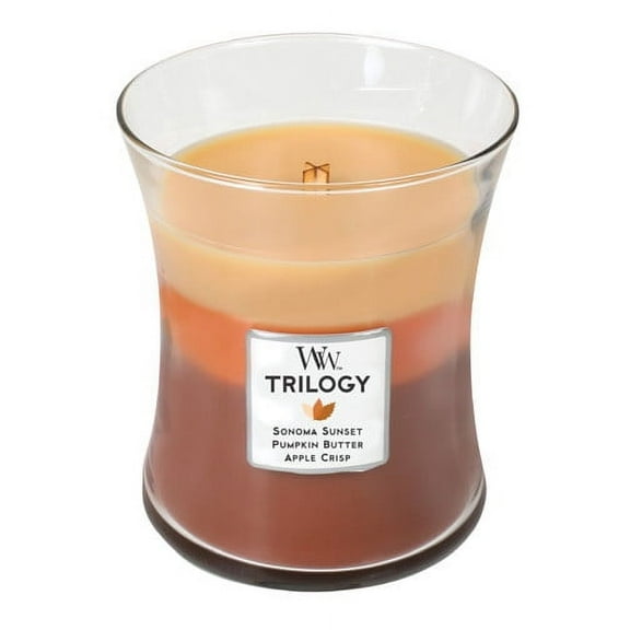 WoodWick Autumn Comforts Trilogy Medium Hourglass Candle - Sonoma Sunset, Pumpkin Butter, and Apple Crisp