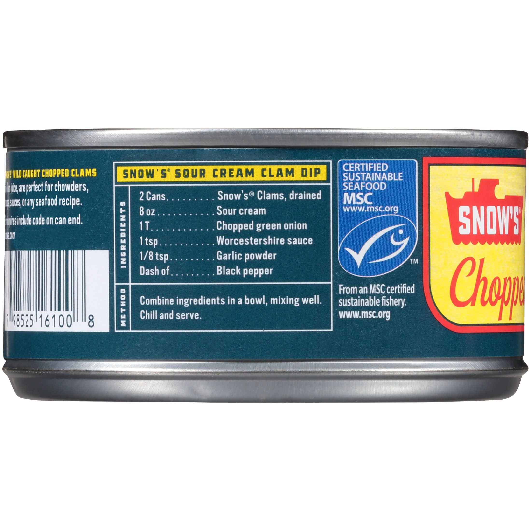 (6 pack) Snow's Wild Caught Chopped Clams in Clam Juice, 5g Protein per Serving, Shelf Stable Can, 6.5 oz