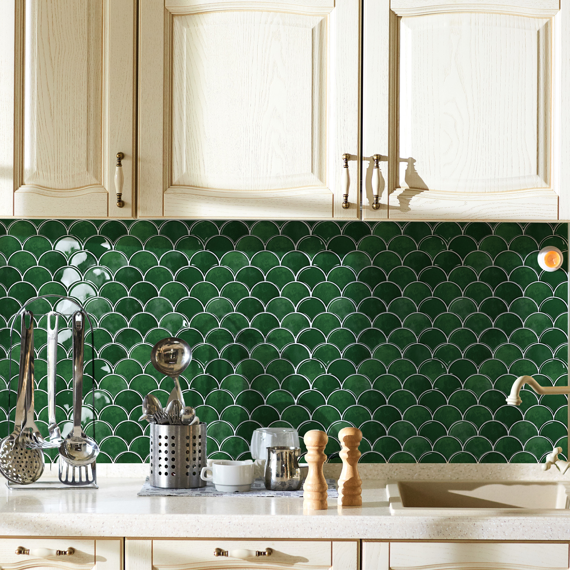 20 Sheets Peel and Stick Tile for Bathroom Kitchen Backsplash Tile Stickers Peel and Stick on Backsplash 12"x12" Fish Scale Removable Back Splash for Renters Living Room Fireplace