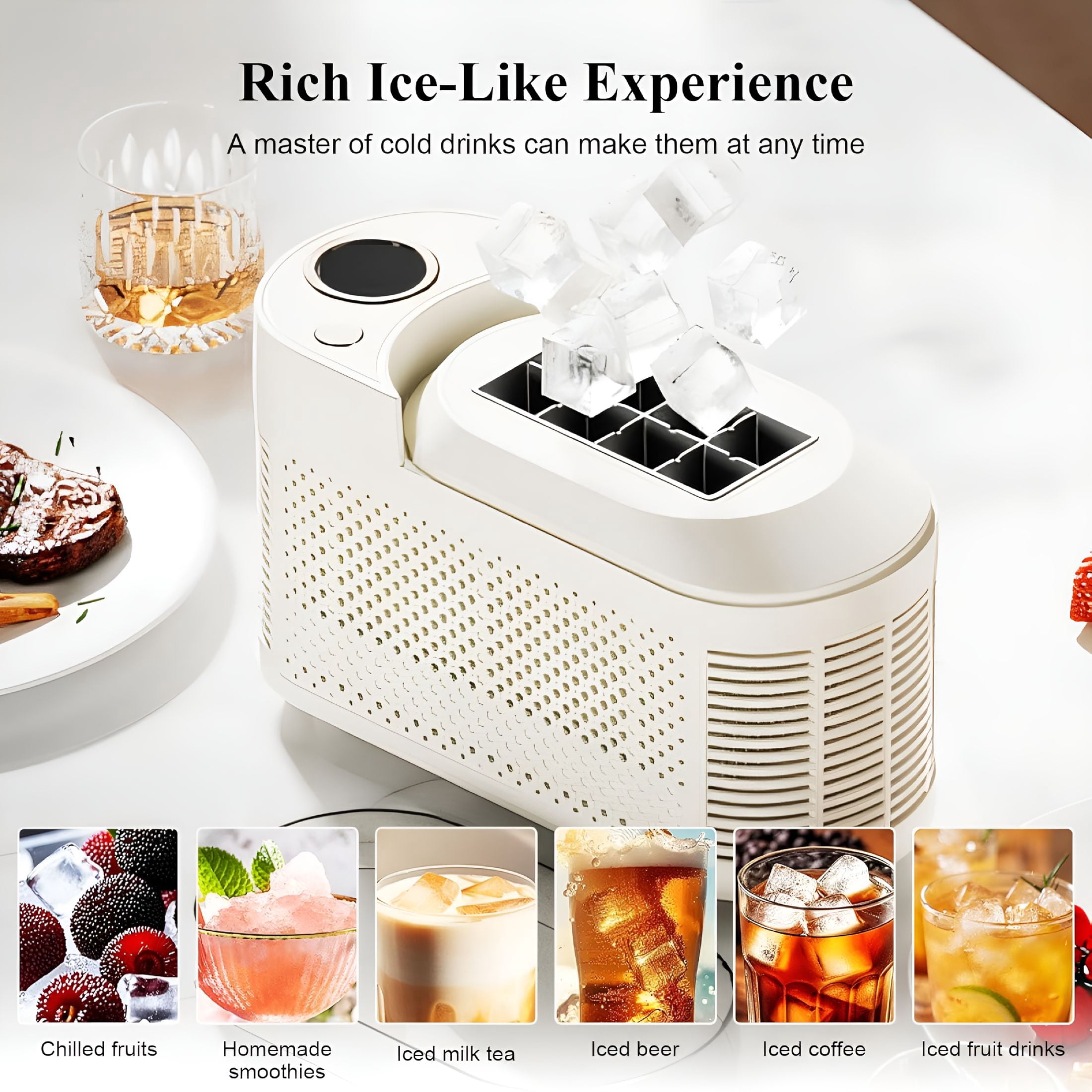 HIBIBUD 2026 New Portable Countertop Ice Maker Machine with Ice Tongs,8 Cubes in 10 Mins,Compact Mini Ice Maker for Home/Camping/Office Bar/Party/Car