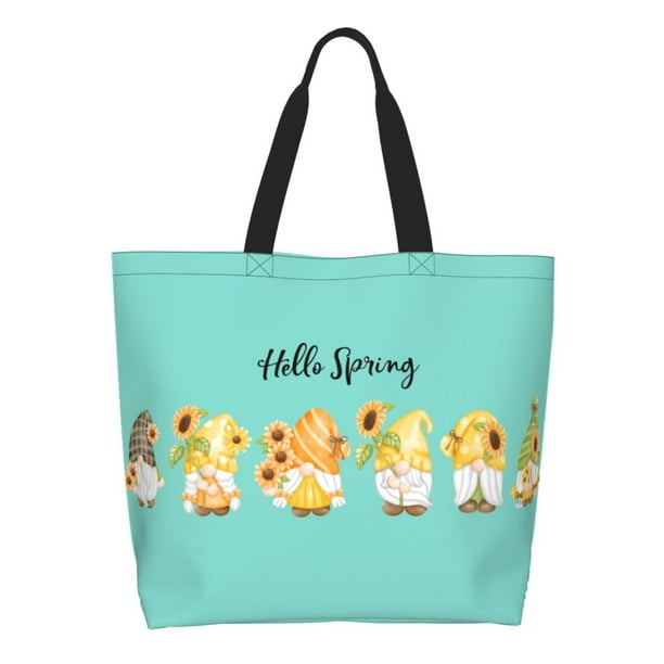 Balery Hello Spring Sunflower Gnomes Bolsa Tote Estilo Estético con Cremalleras, Bolsa de Hombro, Bolsa de Compras Grande y Plegable