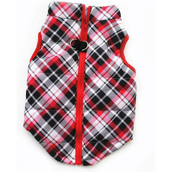 Nvzi Pet Coat, Dog Winter Warm Coat with Zipper Leash Hook Cold Weather Jacket for Puppy Small Dog (S, Plaid)