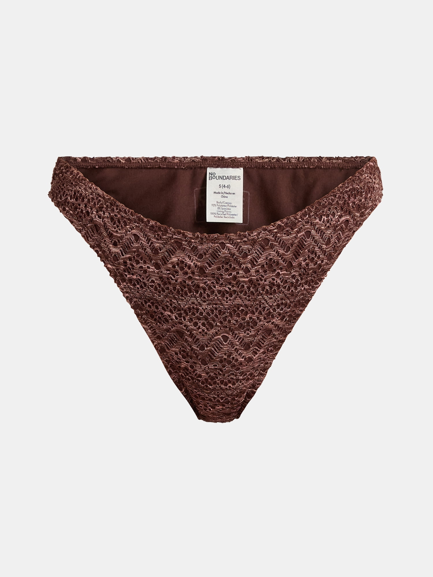No Boundaries Warm Chocolate Cheeky High Leg Bikini Swim Bottoms, Women's