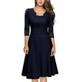 thumbnail image 1 of Robes pour Femmes 2024 Été Surdimensionnée Tempérament Manches Trois Quarts Faux Deux Pièces Encolure Patchwork Grande Jupe Robe en Dentelle Rabais de 50 % Liquidation!, 1 of 6