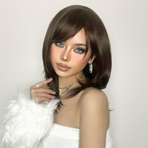 Fanty wig, female wig, long straight hair, gradient color on the top of the head, golden bangs, European and American internet famous wig, headband, feminine temperament