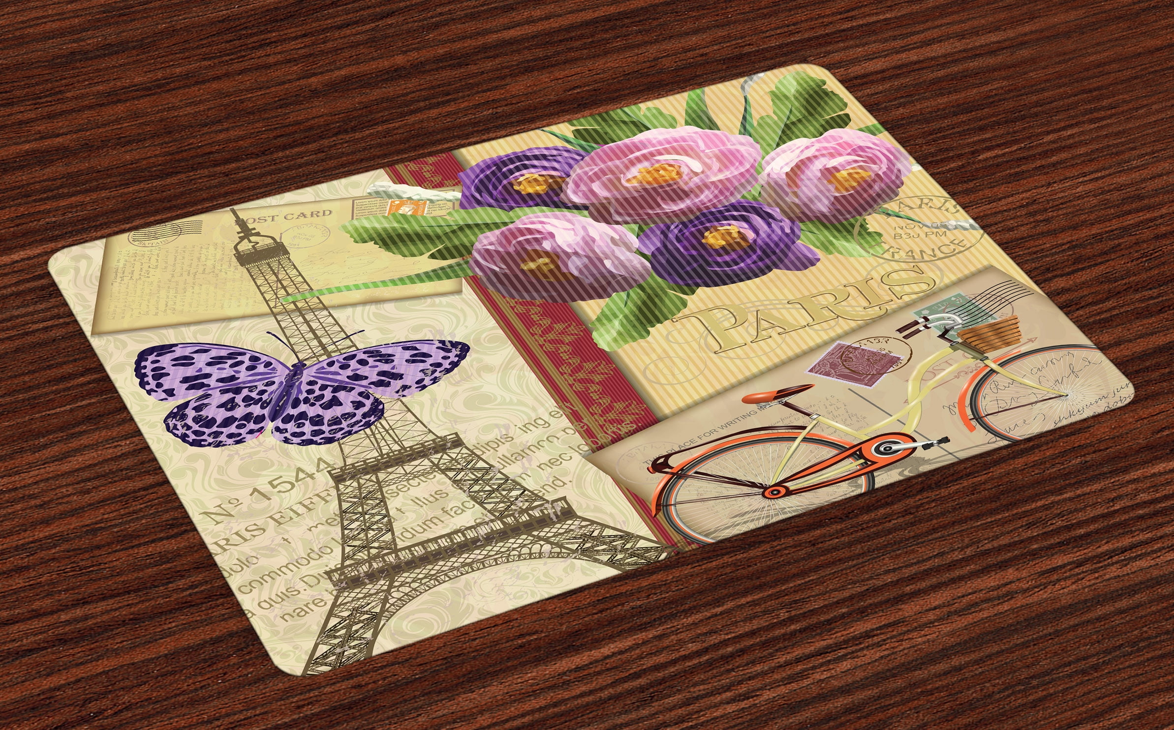 Paris Placemats Set of 4 Famous French Landmark Eiffel Tower Postcards