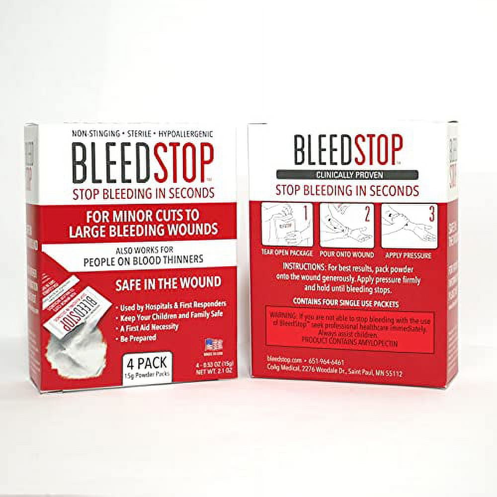 BleedStop‚Ñ¢ Emergency First Aid Blood Clotting Powder - 4 Packs, Ideal ...