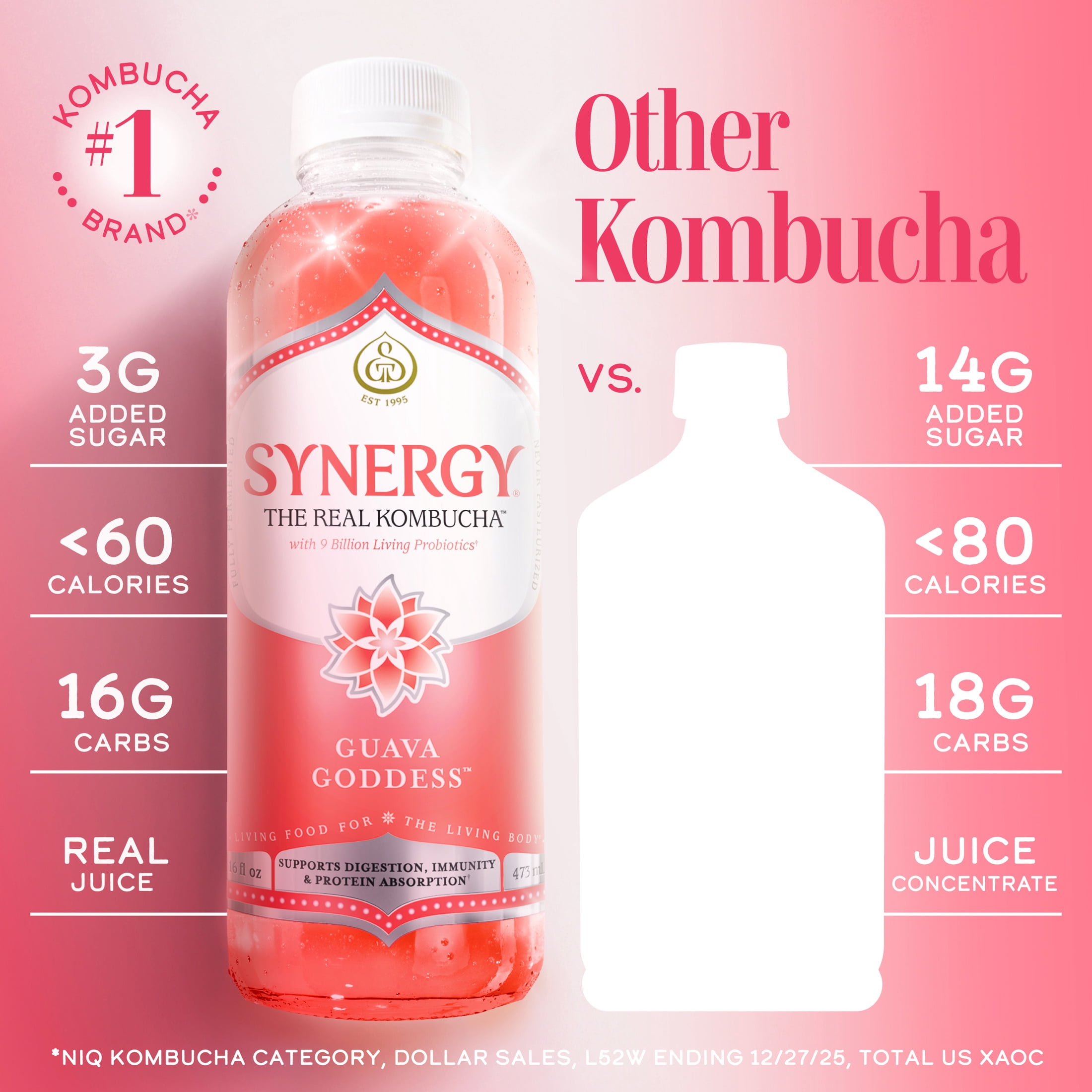 GT's Synergy Guava Goddess Raw Kombucha 16 fl oz