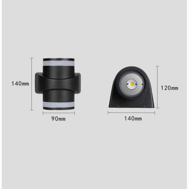 interiores y exteriores Luz de pared interior de aluminio impermeable IP54 para sala de estar, escalera, pasillo, dormitorio y jardín (negro / blanco frío / cabeza doble)