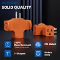 thumbnail image 2 of 3-Prong Heavy Duty Power Extender to Triple Outlet in T Direction, Multi-Directional Grounded Wall Tap Outlet Extender with 3 Prong Plug-in, 15-Amp, 125-Volt, ETL Listed, 2 Pack, Orange, 2 of 9