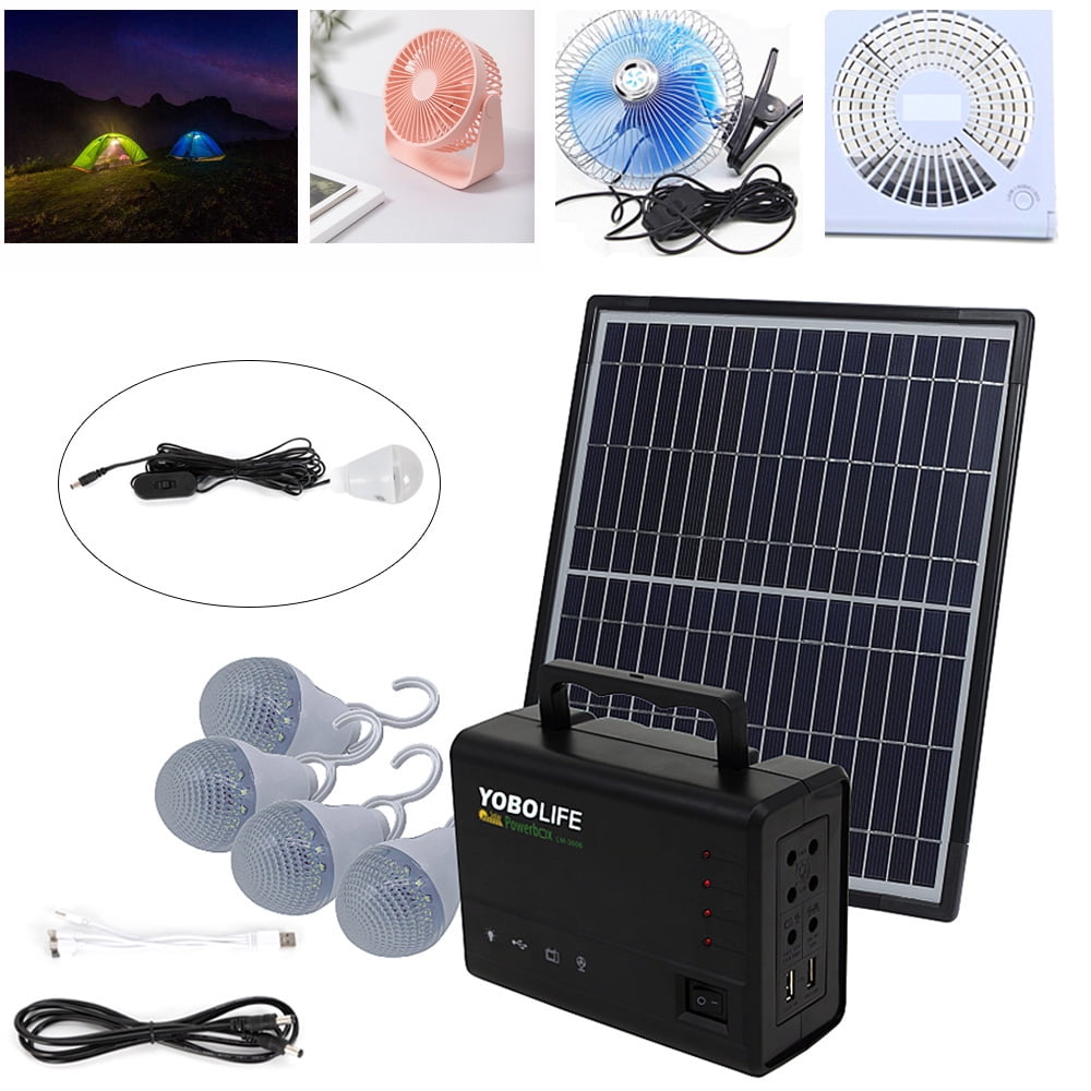 Details about   Portable Solar Panel Power Generator Kit Battery Pack Power Station 4 LED Bulb 