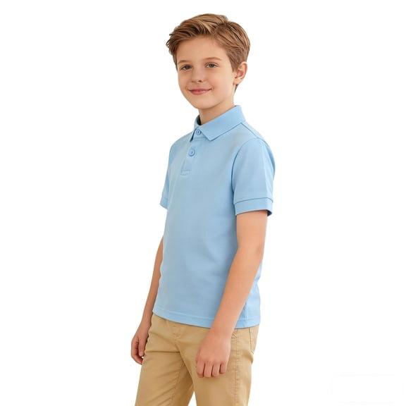 Boys Polo Shirts Sky Blue Button Down Girls Short Sleeve Shirts 100 Days of School Shirt Boys Casual Collared Shirt Tween Girl Shirts Size 12-13 Years