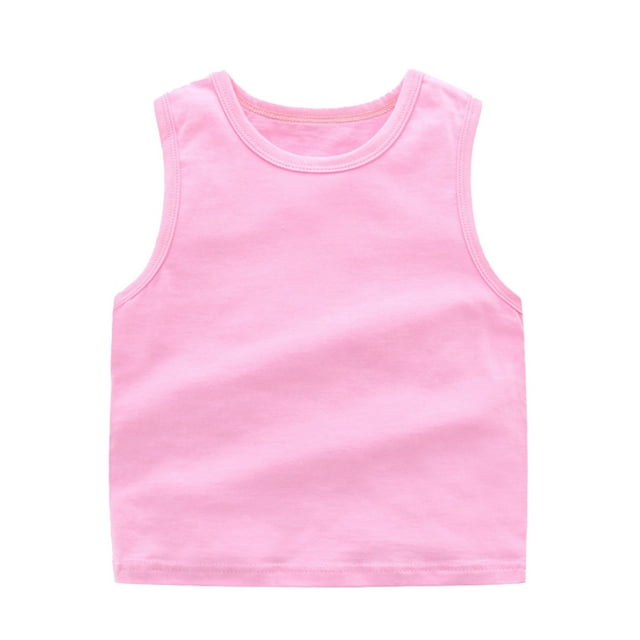 HBFAGFB Débardeurs pour Filles Col Rond Sans Manches Gilet Simple Polyvalent Vêtements d'Été Rose Taille 140