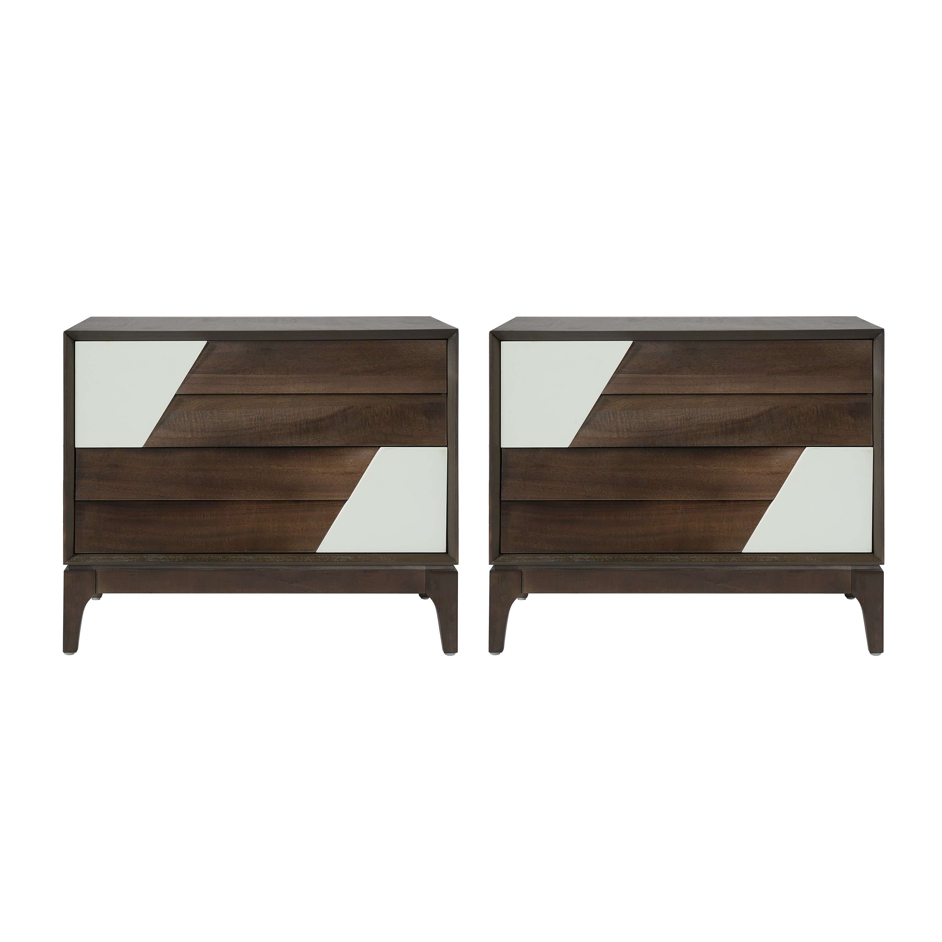 Euroco Modern Nightstand with 2 Drawers, Wood Bedside Table with Angled Patchwork Detail ,24" Wide End Table for Bedroom,Living Room,Brown