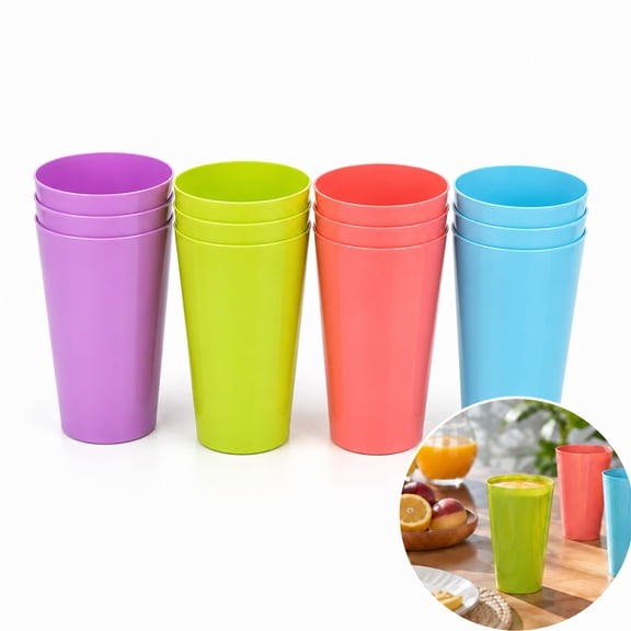 Unbreakable Plastic Tumblers Reusable, NOGIS 17.5 oz Plastic Drinking Glasses set of 12, BPA Free Dishwasher Safe Drinking Cups for Kids Kitchen Camping Party Outdoor