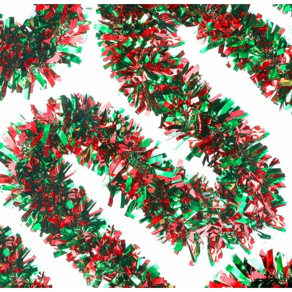 XIUWD 53FT Red Green Metallic Twist Shiny Christmas Tinsel Garland for Tree Decorations, Xmas Party Supplies