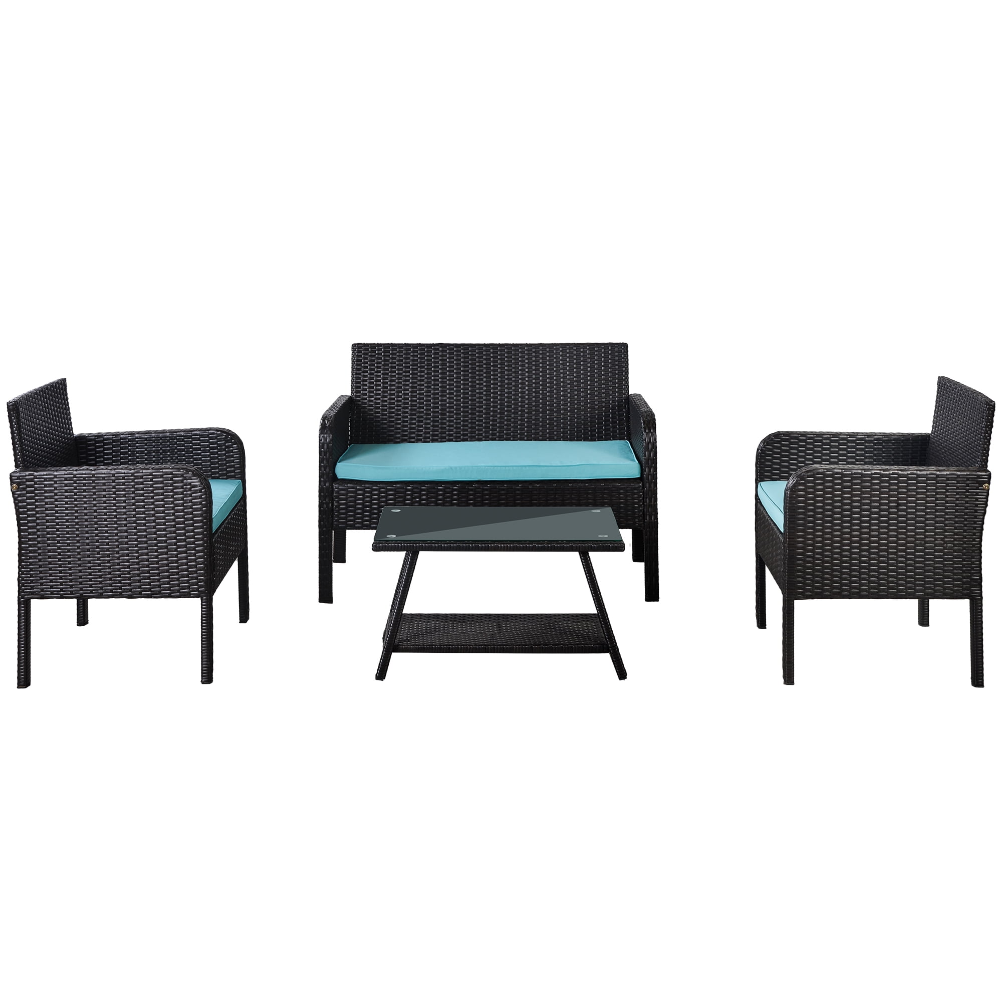Lowestbest 4 Piece Rattan Sofa, Outdoor Ratten sofa, Rattan Wicker Furniture Set with Cushions, Blue Lowestbest 4 Piece Rattan Sofa, Outdoor Ratten sofa, Rattan Wicker Furniture Set with Cushions, Blue