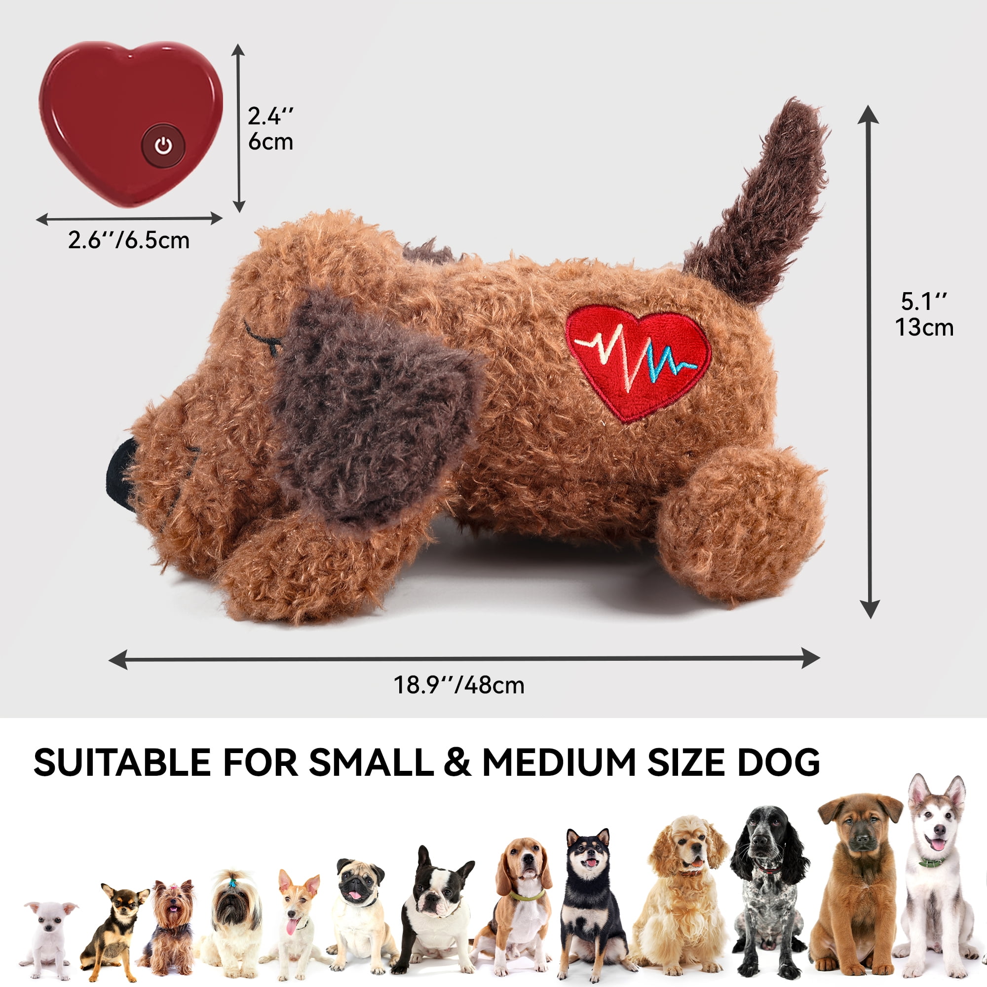 All For Paws Heartbeat Dog Plush Toy, Puppy Sleep Aid & Anxiety Relief Comforting Toy, Brown Puppy