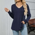 thumbnail image 4 of vdgthytj Long Sleeve Shirts for Women Trendy V Neck Pleated Tunic Tops Ladies Going out Dressy Blouses, 4 of 8