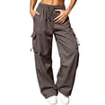 thumbnail image 2 of Sweat Pants for Womens Women's Solid-Colored High-Waisted Wide-Leg Casual Sports Cargo Pants Full Length Pants Brown Xl, 2 of 7