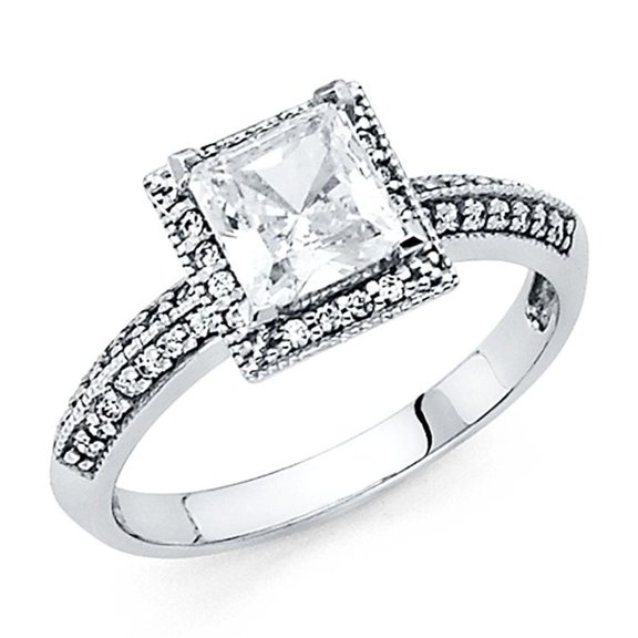 1.20ct Princess & Round Set CZ Bridal 14k White Gold Engagement Halo Ring
