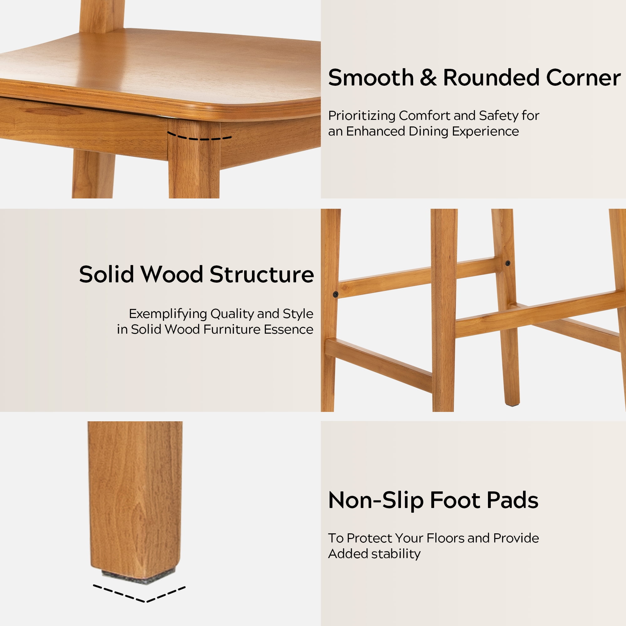 EYYTHUNG Mid-Century Wood Bar Stools Set of 2, Brown Counter Height Chairs, Dark Natural Oak