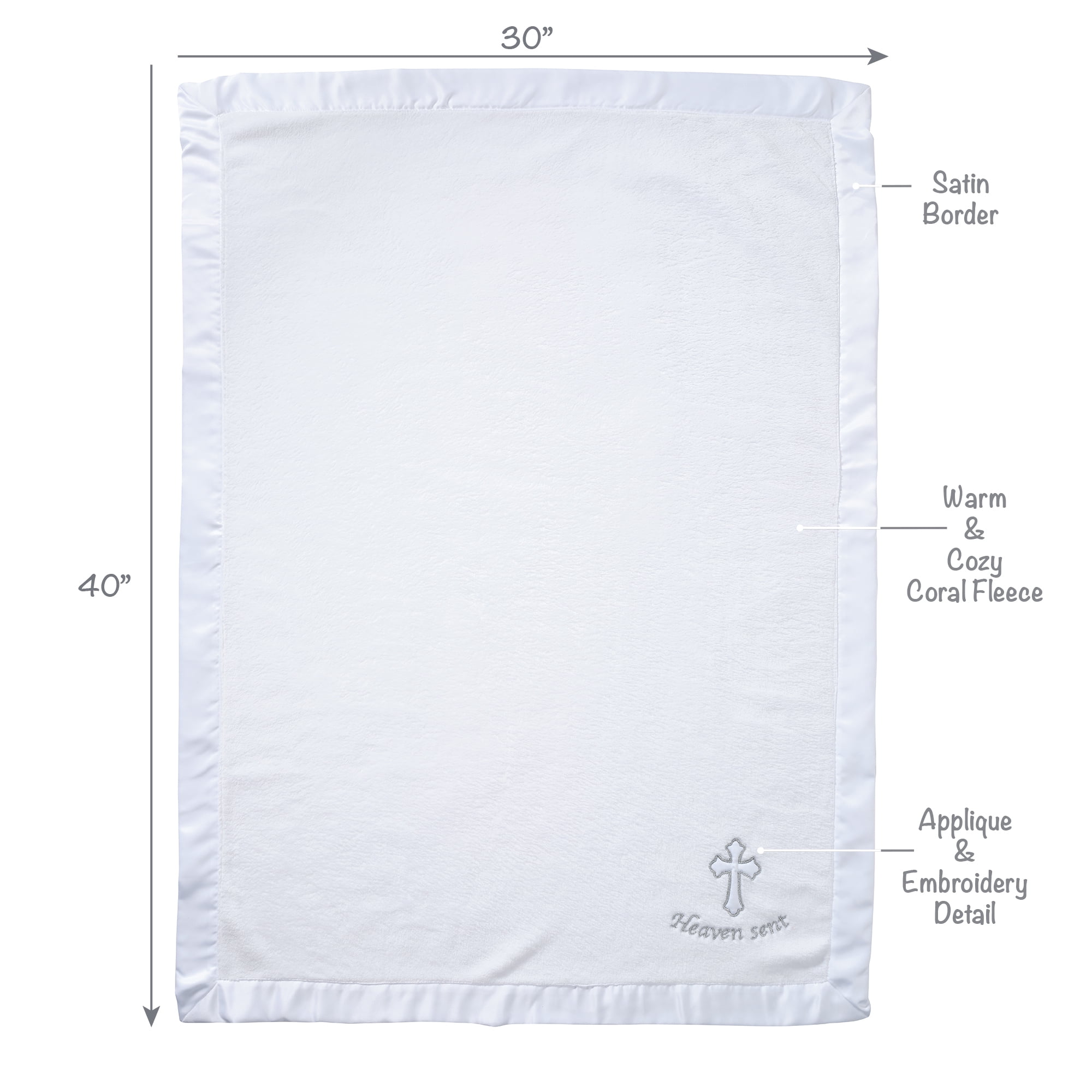 Lambs & Ivy Heaven Sent Baptism/Christening Soft White Fleece Baby Blanket